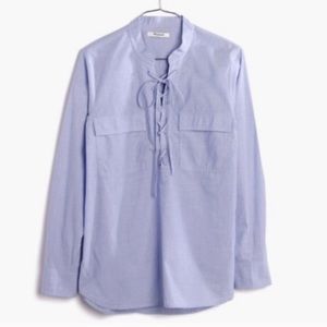 Light Blue Madewell Terrace Lace Up Blouse